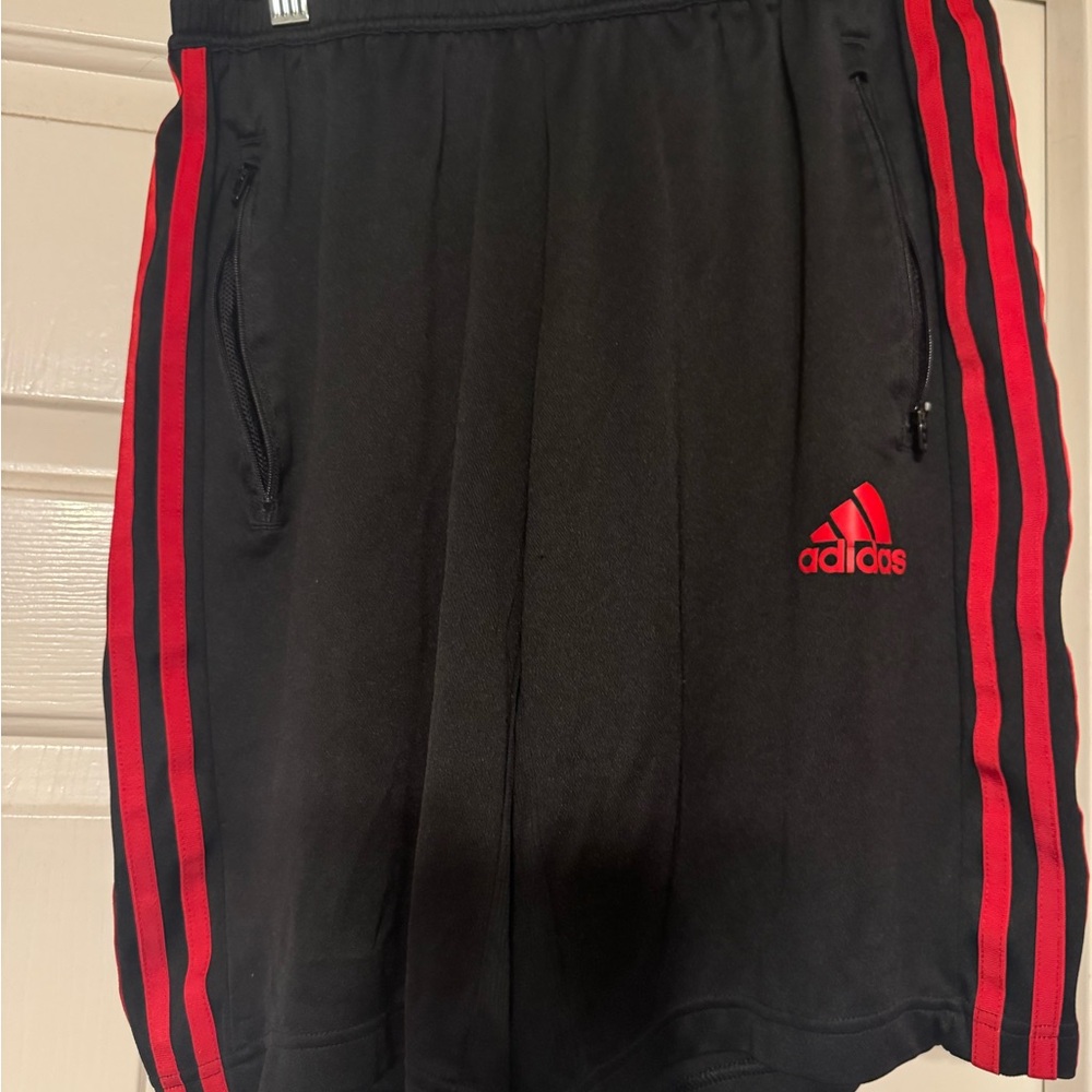 adidas Black Shorts with Red Stripes and Logo